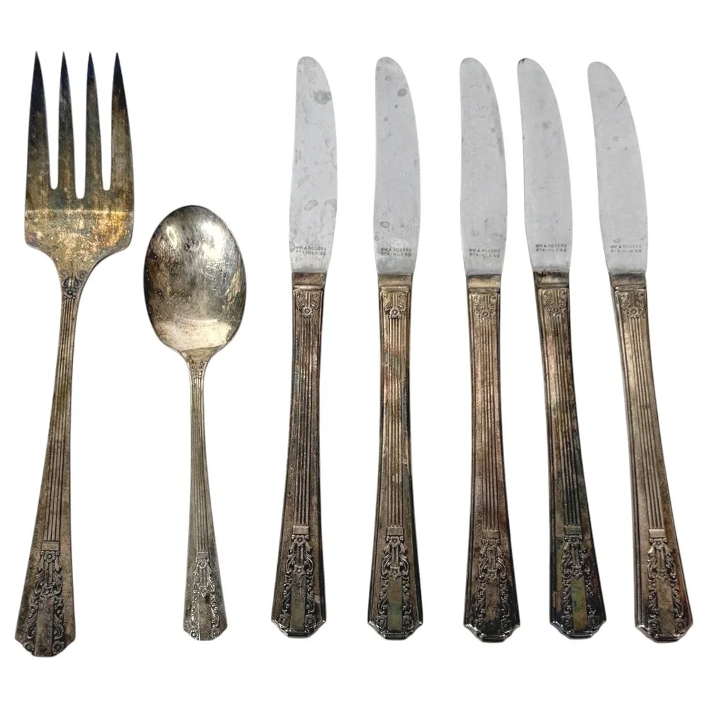 Wm A Rogers Oneida Sectional 1938 Lido Flatware Cold Meat Fork Teaspoon Knives